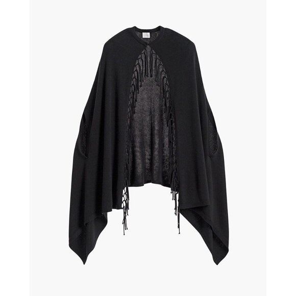 Chico's Mimi Fringe Cape Poncho OS Black NWT - Picture 1 of 7